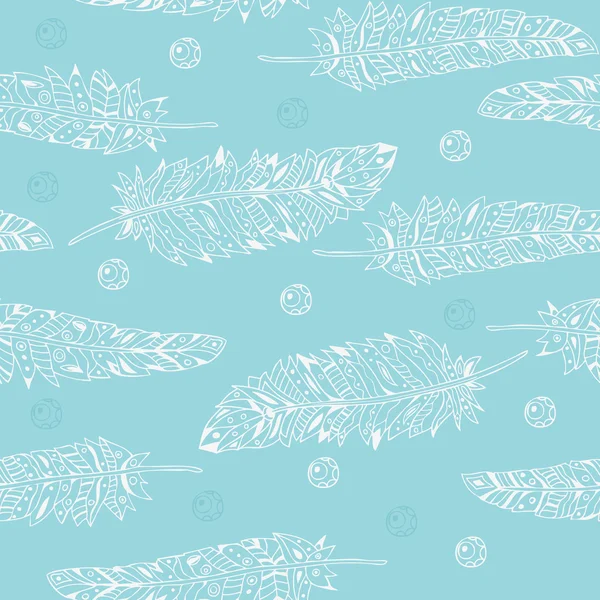 Seamless pattern with hand-drawn white feathers, blue background. Can be used for desktop wallpaper, web page backgrounds, textile. — Stock Vector