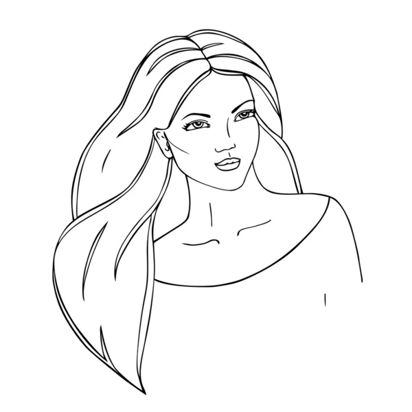 Beautiful woman face. Black contour. Hand-drawn outline. — Stock Vector