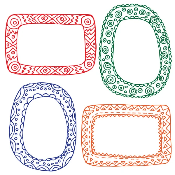 Set, picture frames, hand drawn banners, vector illustration. Openwork tags. Colorful outline. — Stock Vector