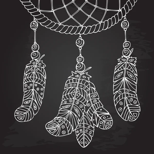 Amulette Capteur de rêves. Illustration dessinée à la main. Objet de la culture amérindienne. Conception de craie . — Image vectorielle