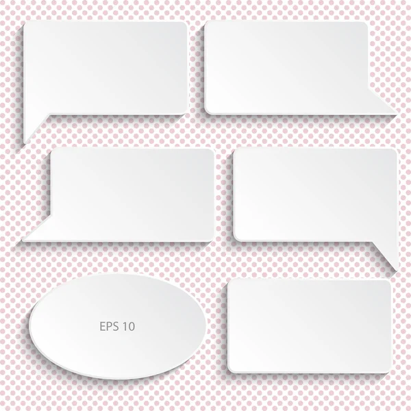 Set of paper speech bubbles, vector illustration. Background with polka dots. — Stock Vector