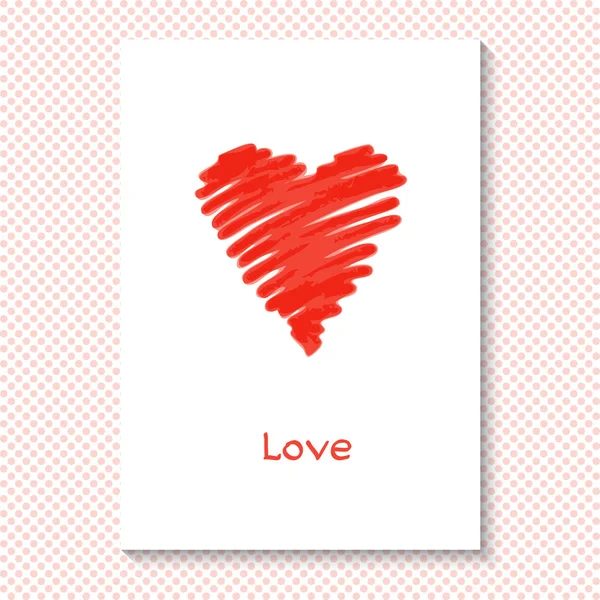 Card for Valentine's Day. Heart and the word "love". Vector illustration. Background with polka dots. — Stock Vector