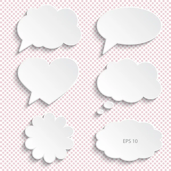 Set of paper speech bubbles, vector illustration. Background with polka dots. — Stock Vector