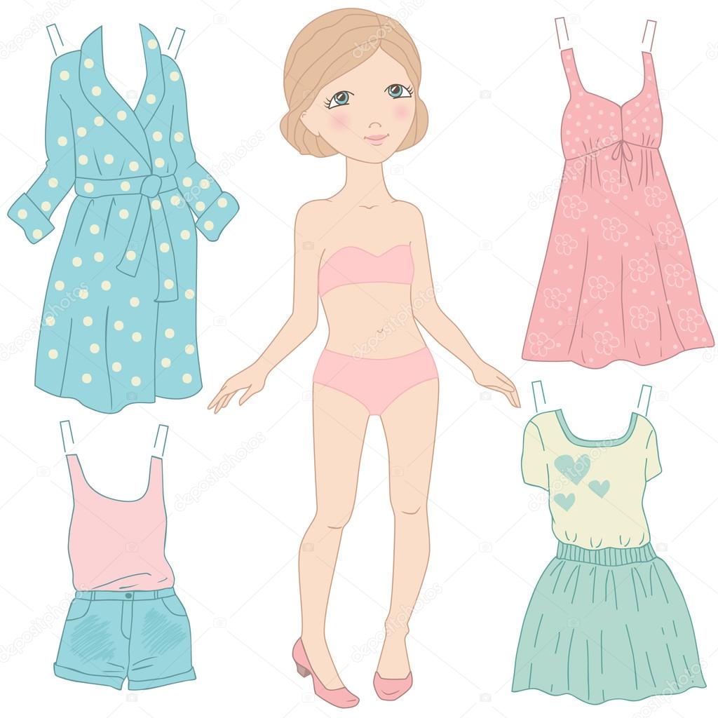 Dress up paper doll. Women clothing. Game,vector illustration.