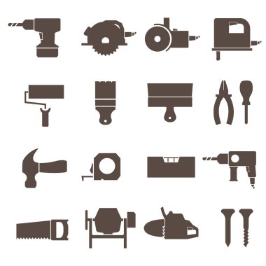 İnşaat araçları. Simgeler onarın. Vektör set.