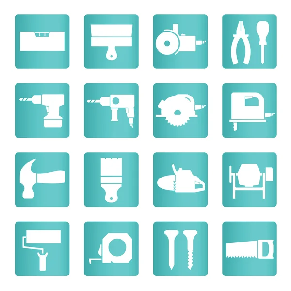 Construction tools. Repair icons. White signs on the blue gradient background. Vector set. — Stock Vector