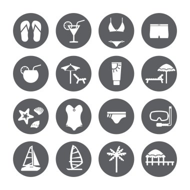 Dinlenme, plaj simge seti. Dinlenme ve rahatlama.