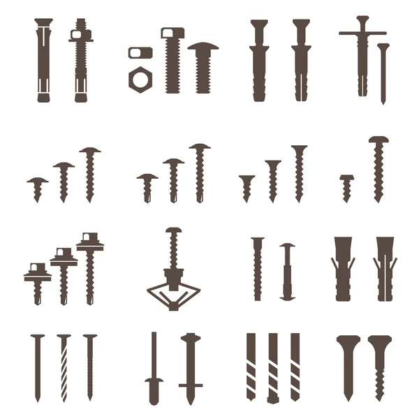 Fasteners icons set. Screws and nails.Vector. — Stock Vector
