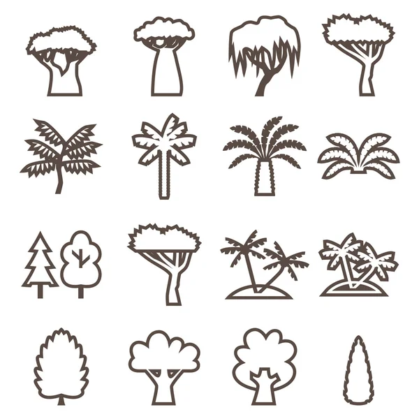Ağaçlar doğrusal Icon set. Siluet.