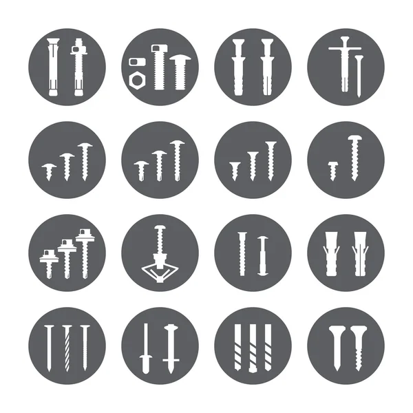 Fasteners icons set. Screws and nails.Vector. Stock Vector