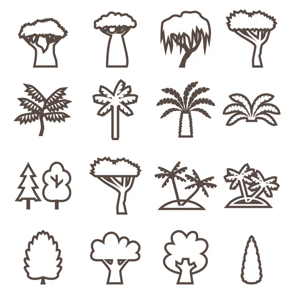 Trees linear icon set. Silhouette. Vector Graphics