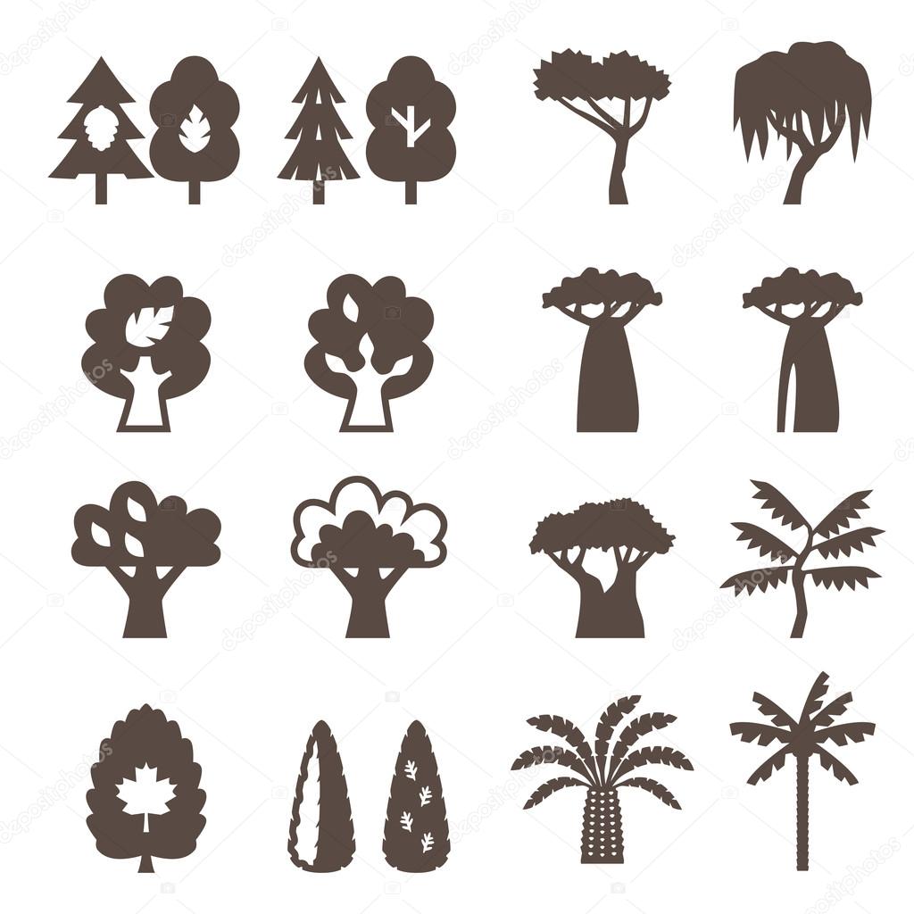 Trees icon set. Silhouette.