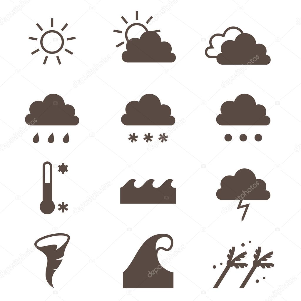 Weather icons set. Cloud, sun, precipitation.