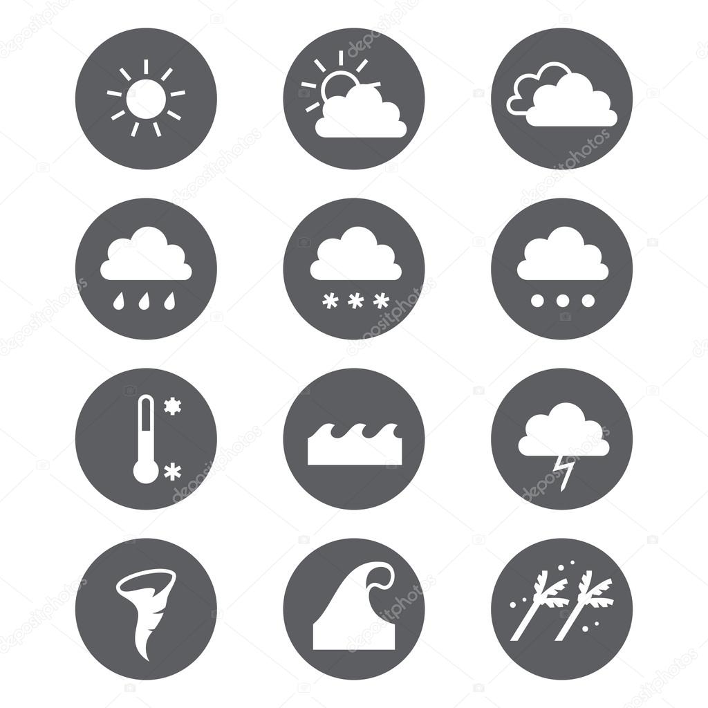 Weather icons set. Cloud, sun, precipitation.
