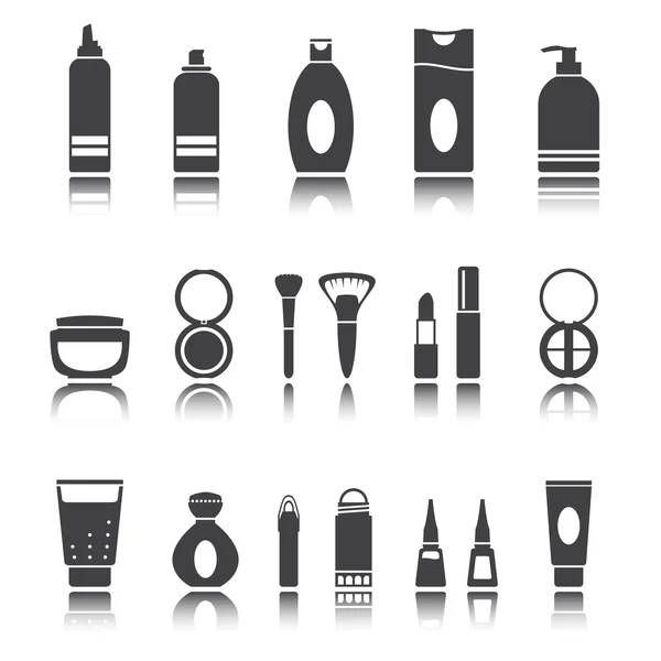 Set icons of beauty and cosmetics isolated on white. Shadow reflection. Vector set. Stock Vector