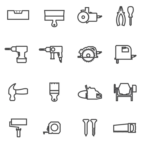 De hulpmiddelen van de bouw. Lineaire pictogrammen herstellen. Vector set. — Stockvector