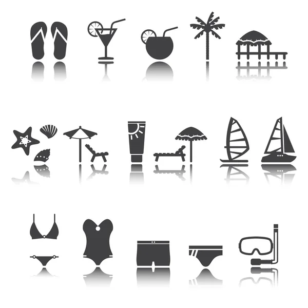 Rest, beach icon set. Recreation and relaxation. Shadow reflection. Vector set. e p s 1 0 Stock Vector