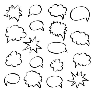 Konuşma balonu el çizilmiş anahat, vektör set.
