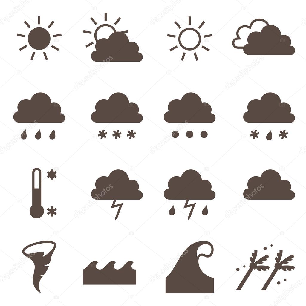 Weather icons set. Cloud, sun, precipitation.