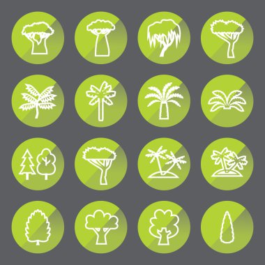 Ağaçlar doğrusal Icon set. Siluet daire.