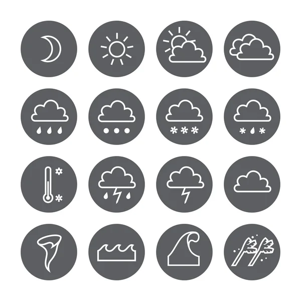Sada ikon počasí lineární kruh. Mrak, slunce, srážky — Stockový vektor