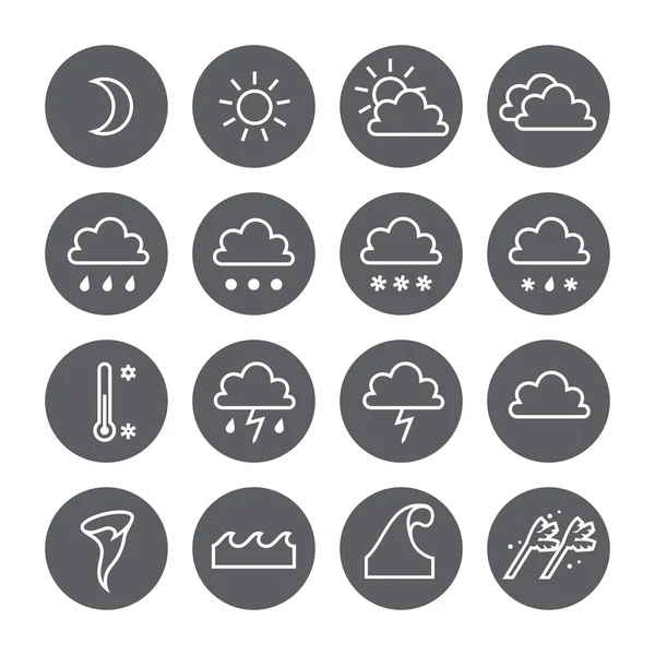 Lineaire cirkel weerpictogrammen instellen. Wolk, zon, neerslag — Stockvector