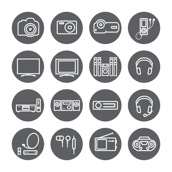 Audio video tv equipo círculo lineal icono — Vector de stock