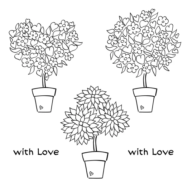 Flor em um pote, as palavras "com amor " — Vetor de Stock