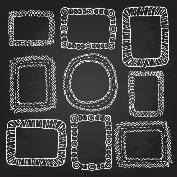 Rough outline, set, picture frames, hand drawn banners, chalkboard. Openwork tags. — Stock Vector