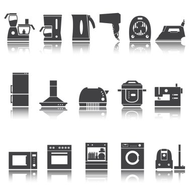 Home appliances, electronics icons, shadow reflection. Vector set. e p s 1 0 clipart