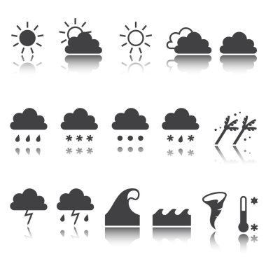 Weather icons set. Cloud, sun, precipitation. shadow reflection. e p s 1 0 clipart