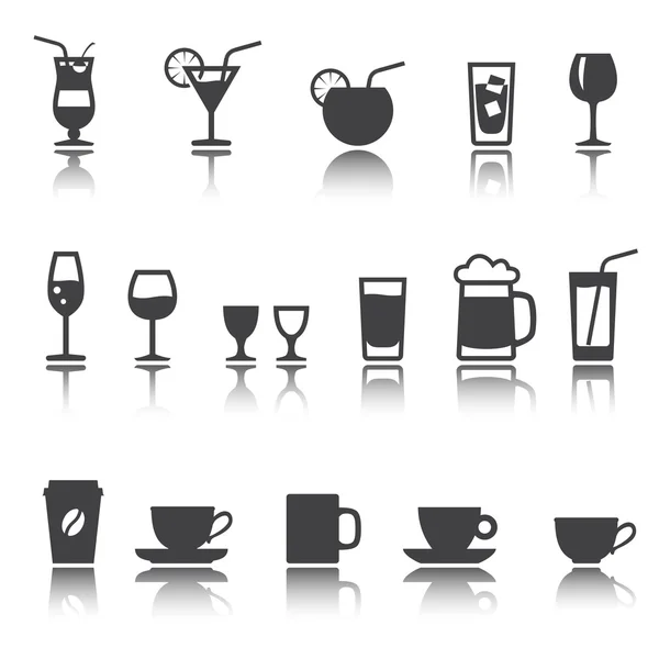 Set van pictogram. Glaswerk voor dranken. Cocktails, glazen en beker. schaduw reflectie. e p s 1 0 — Stockvector