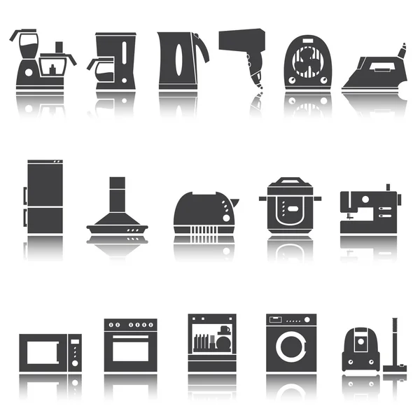 Home appliances, electronics icons, shadow reflection. Vector set. e p s 1 0 — Stock Vector