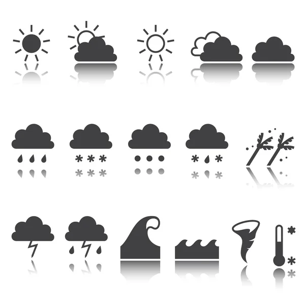 Le icone meteo sono impostate. Nuvola, sole, precipitazioni. riflesso dell'ombra. e p s 1 0 — Vettoriale Stock