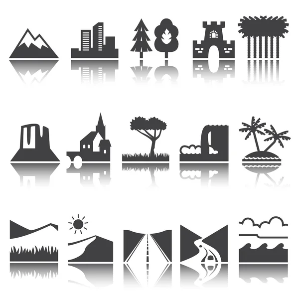 Terrain, icône de localité. jeu de vecteurs. réflexion d'ombre. e p s 1 0 — Image vectorielle