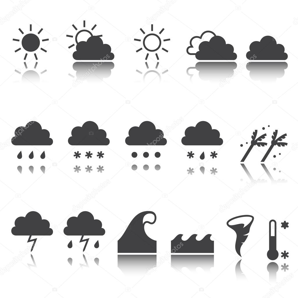 Weather icons set. Cloud, sun, precipitation. shadow reflection. e p s 1 0
