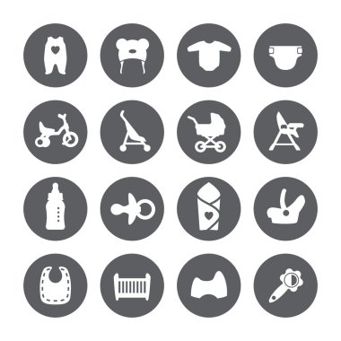 Yenidoğan simgeler için ürünler. Vektör işaretler. Çocuklar için Dükkanı.