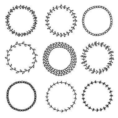 Vintage çelenk elle çizilmiş, daire kare. Vektör çizim