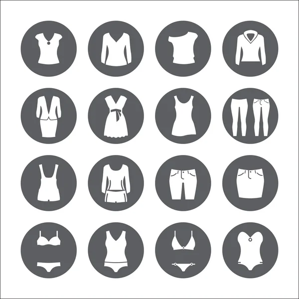 Kleider-Ikonen. Vektorzeichen. Damenbekleidungsset — Stockvektor