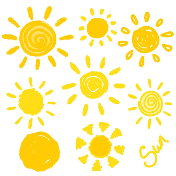 Set of hand drawn suns isolated. Vector illustration — Stock Vector