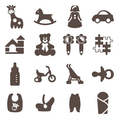 Goods for newborns icons. Shop for children.Toys icons. Vector signs. Set toy store. clipart