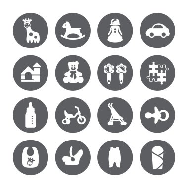 Goods for newborns icons. Shop for children.Toys icons. Vector signs. Set toy store. clipart