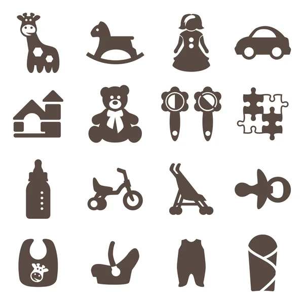 Artículos para iconos de recién nacidos. Tienda para niños.Juguetes iconos. Signos vectoriales. Set tienda de juguetes . — Archivo Imágenes Vectoriales