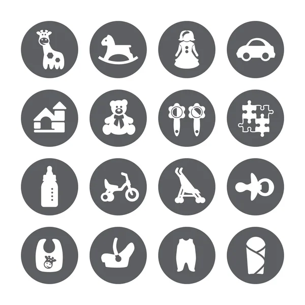 Artículos para iconos de recién nacidos. Tienda para niños.Juguetes iconos. Signos vectoriales. Set tienda de juguetes . — Archivo Imágenes Vectoriales