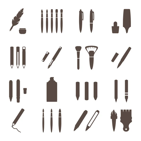 Coleção de ferramentas de pintura e escrita - Caneta, lápis, marcador, pincel —  Vetores de Stock