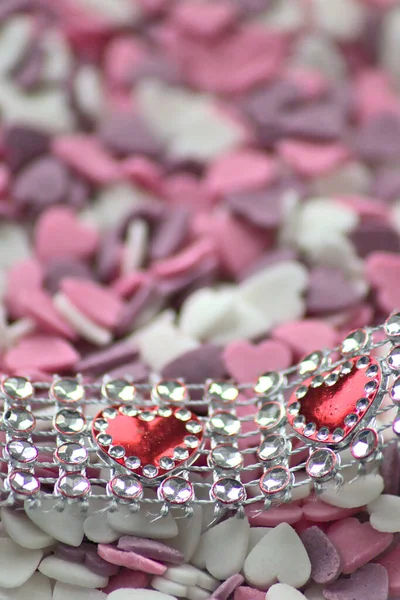 Delicioso Dia Dos Namorados Rosa Corações Açúcar Ornamentos Rosa Roxo — Fotografia de Stock
