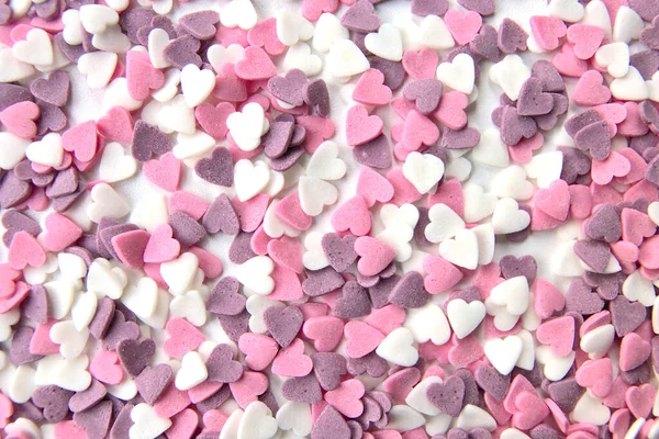 Delicious Pink Valentine Day Sugar Hearts Ornaments Pink Purple White — Stock Photo, Image