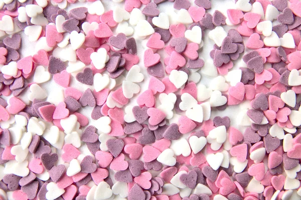 Delicious Pink Valentine Day Sugar Hearts Ornaments Pink Purple White — Stock Photo, Image