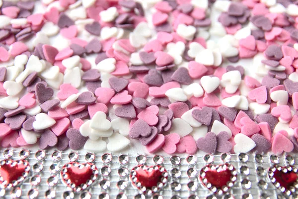 Delicious Pink Valentine Day Sugar Hearts Ornaments Pink Purple White — Stock Photo, Image