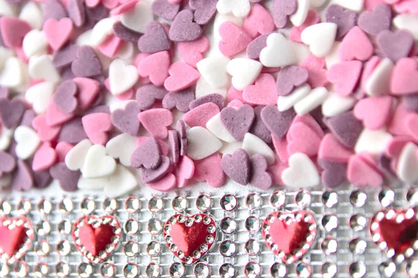 Delicious Pink Valentine Day Sugar Hearts Ornaments Pink Purple White — стоковое фото